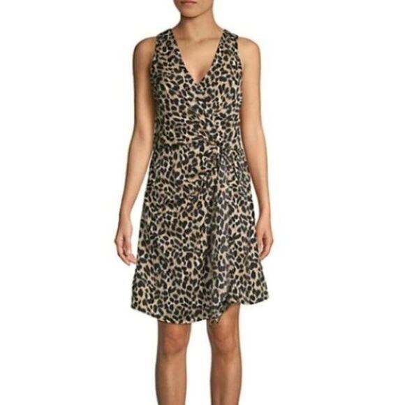 NWT AVA & AIDEN Leopard Self-Tie Faux Wrap Dress - Picture 1 of 5